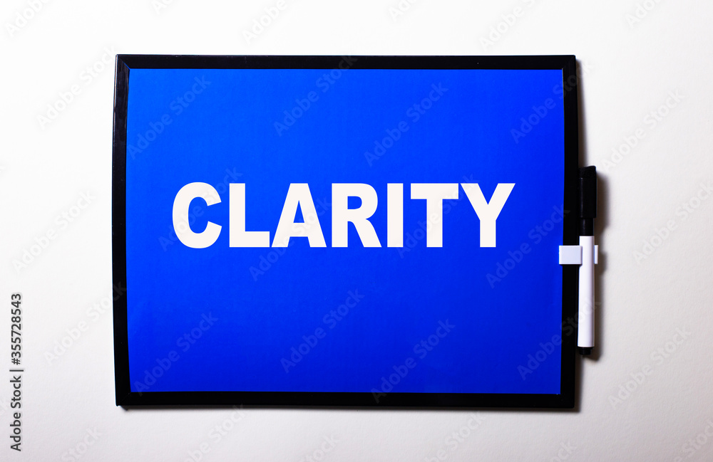 The word clarity is written in white on a blue background The word clarity is written in white on a blue background