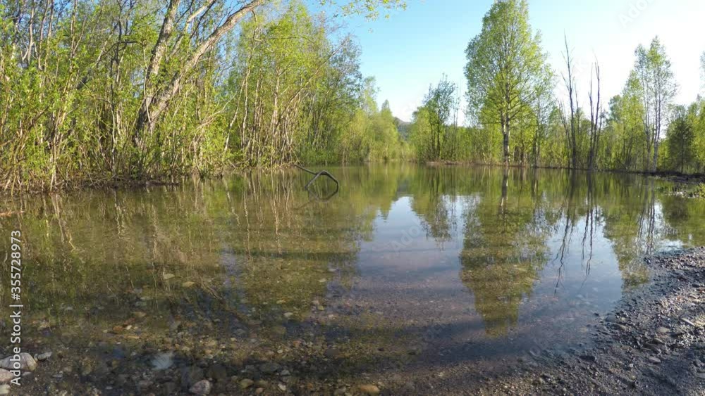 flooded river forest landscape in spring thaw in northern norway flooded river forest landscape in spring thaw in northern norway