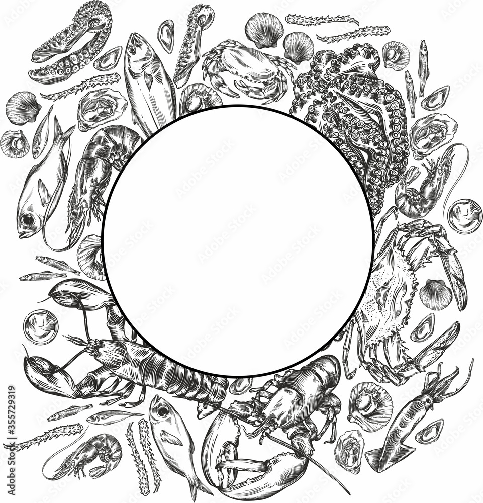 Obraz premium Illustration of different seafood.