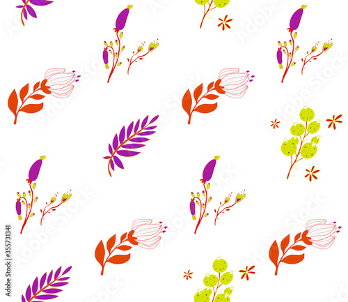 Image without seams. Beautiful pattern on a summer theme. Pattern consisting of  natural colors and leaves. Background image.
