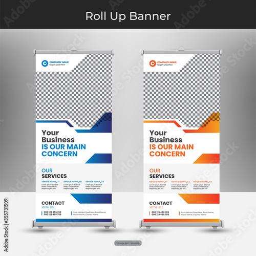 Roll-up banner, modern abstract design for advertising information, business concept stand for conference, seminar with stylish background vector