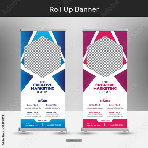 Roll-up banner, modern abstract design for advertising information, business concept stand for conference, seminar with stylish background vector