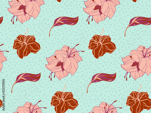 Image without seams. Beautiful pattern on a summer theme. Pattern consisting of  floral ornament and  glade. Background image.
