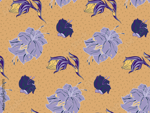 Image without seams. Beautiful pattern on a summer theme. Pattern consisting of  floral ornament and  glade. Background image.
