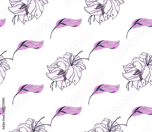 Image without seams. Beautiful pattern on a summer theme. Pattern consisting of  floral ornament and  glade. Background image.
