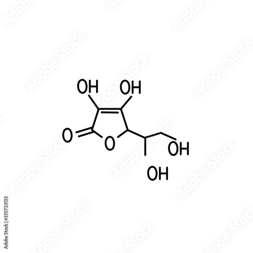 Simple chemistry formula and molecule of  a ascorbic acid (vitamin C)  , molecular structure simple line icon vector illustration. Editable stroke. 