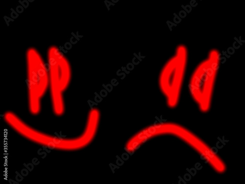 sad and funny smiley in red on black