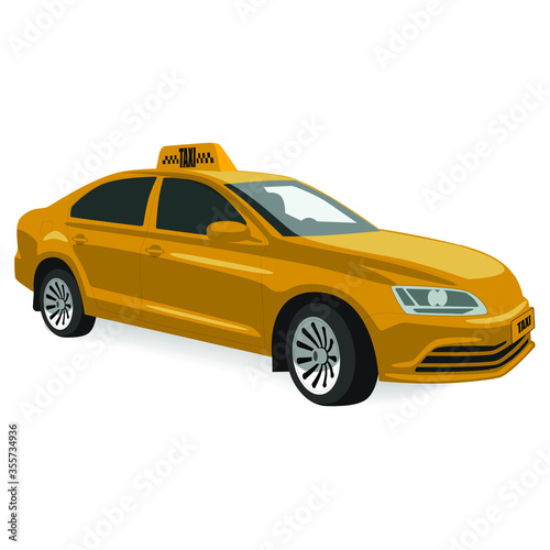 Yellow taxi car on a white background. Taxi illustration.