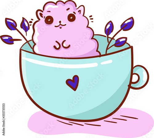 cute fat cat in blue cup. vector illustration