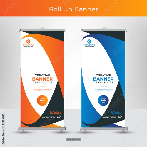 Roll-up banner template, a set of modern portable stands roll-up for advertising, banner for presentations, conferences, exhibitions, mobile banner for product promotion and advertising