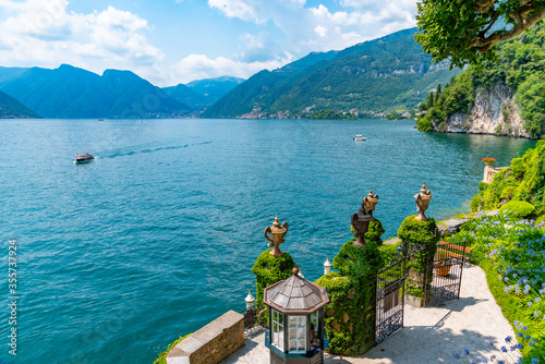 Gardens at Villa del Balbianello at lake Como, Italy photo