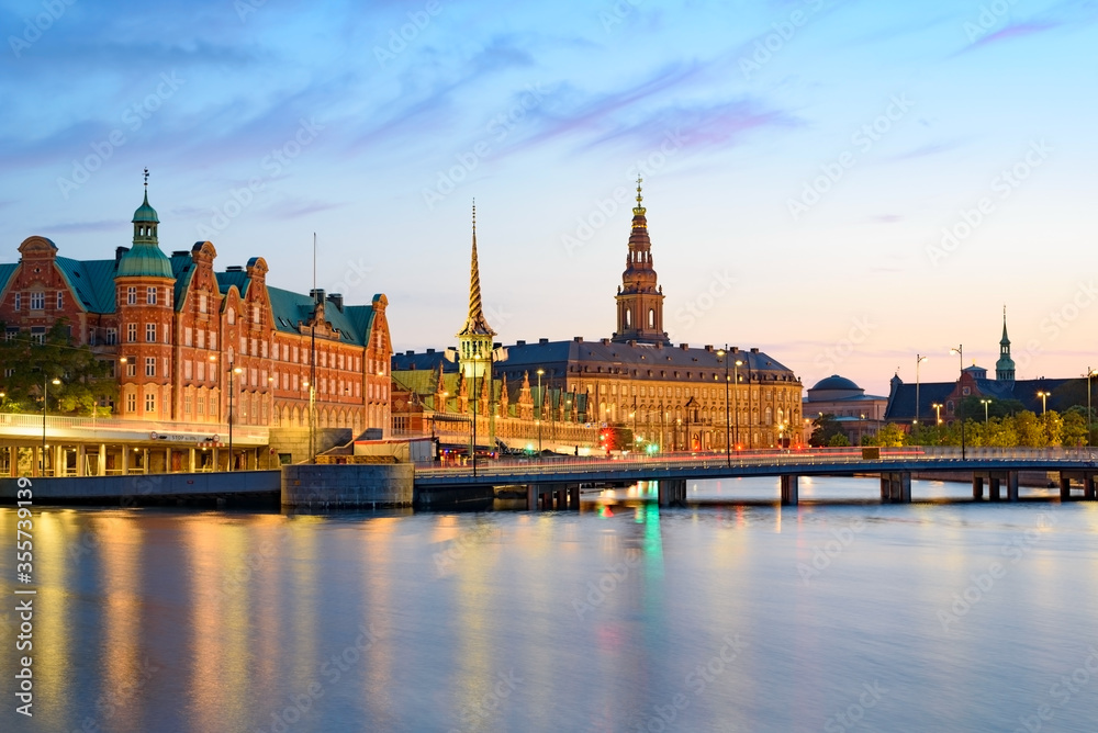 COPENHAGEN, DENMARK - 10 JULY, 2019: City center in sunset light