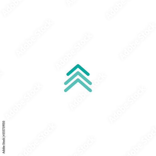 three blue arrows up icon. swipe up button. Isolated on white. Upload icon.