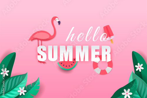 Fotografie, Obraz Hello summer with decoration pink paper and craft style