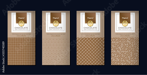 Chocolate bar packaging set. Trendy luxury product branding template with label pattern for packaging. Vector design.