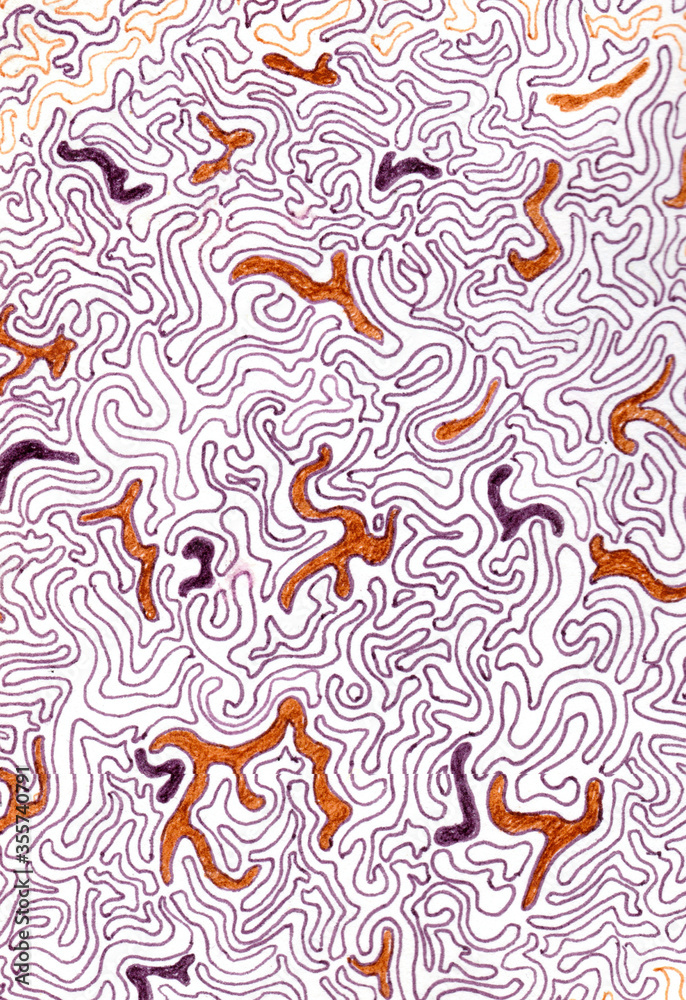 Abstract background. Curly elements. Psychedelic pattern design. Hand-drawn Doodle illustration