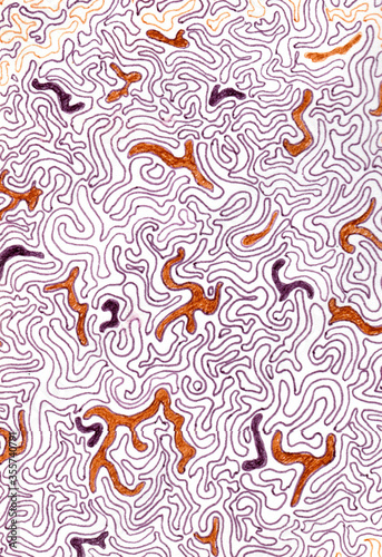 Abstract background. Curly elements. Psychedelic pattern design. Hand-drawn Doodle illustration