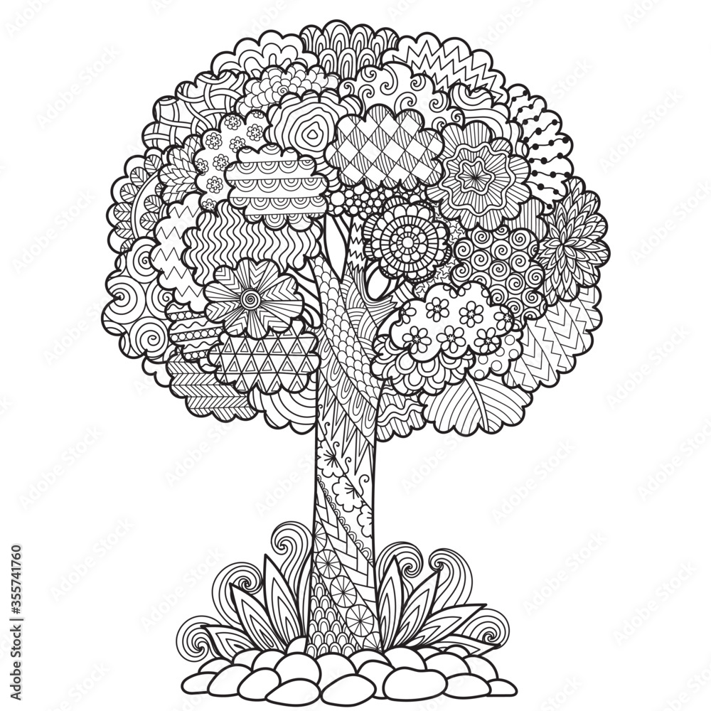 Line art of abstract tree with editable stroke thickness design for ...