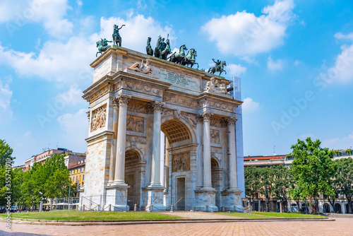 Arco della Pace in Italian city Milano photo