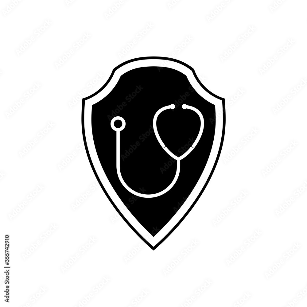 Medical stethoscope on shield icon isolated on white background Medical stethoscope on shield icon isolated on white background