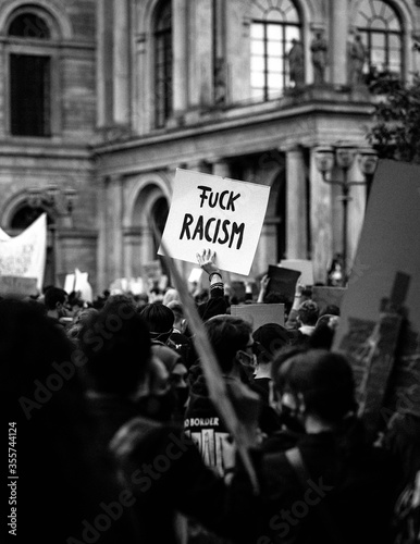 Plakat racism sign at protest