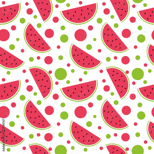 watermelon seamless pattern in flat style  summer bright juicy fruit background white