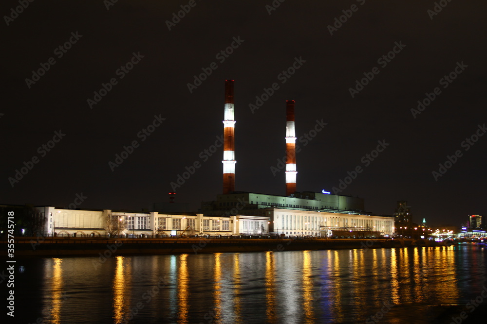 Power plant on the embankment in Moscow, Russia 
