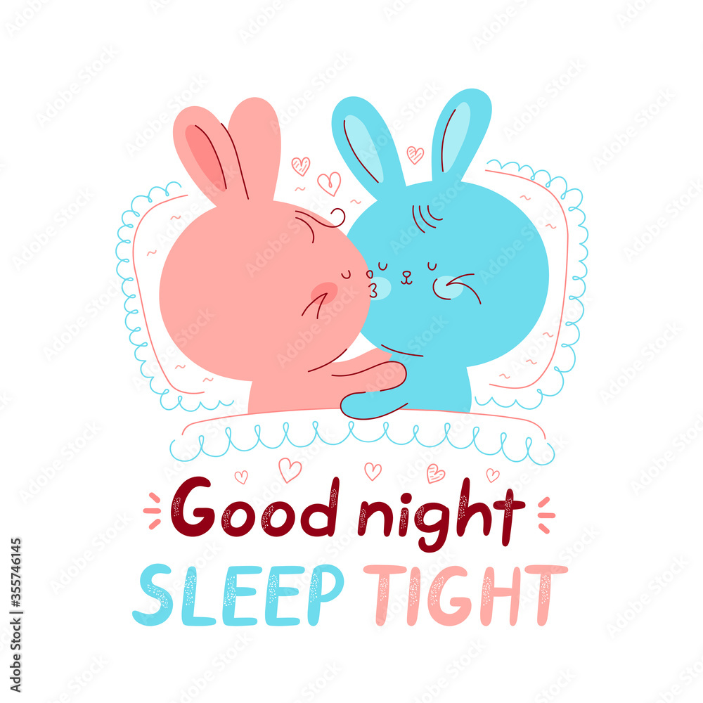 Cute happy rabbits in bed. Vector Cute happy rabbits in bed. Vector