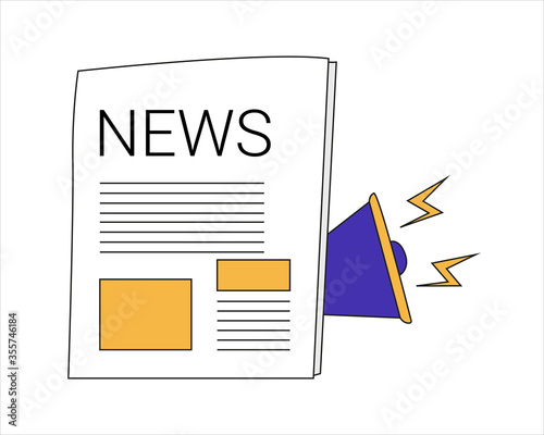 Newspaper and megaphone. Vector illustration. News & Messages