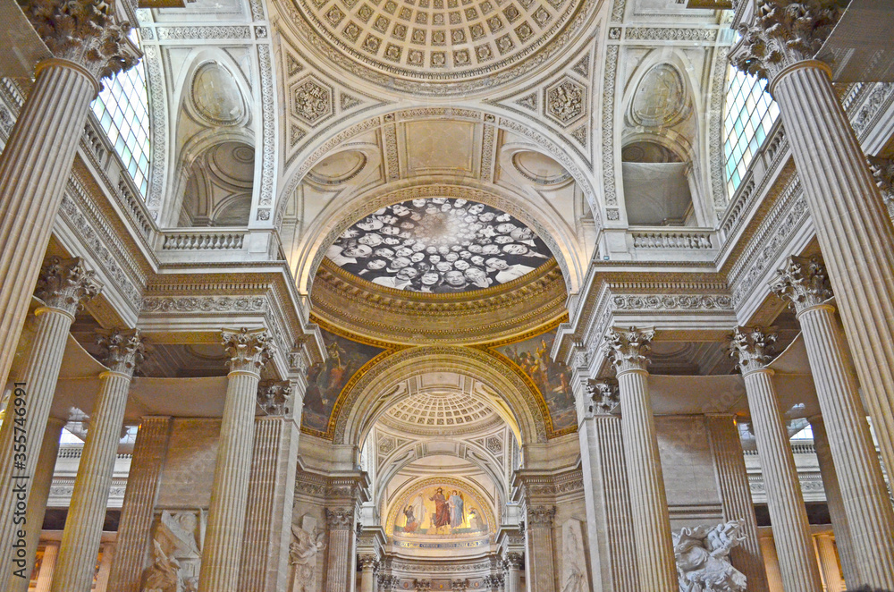 Main hall of the interior of Pantheon, the former Saint Genevieve cathedral turned into a monument for heroic and famous french citizens, Paris, France