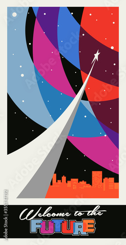 Retro Soviet Space Propaganda Poster Stylization, Space Rocket Launch, Abstract Background 