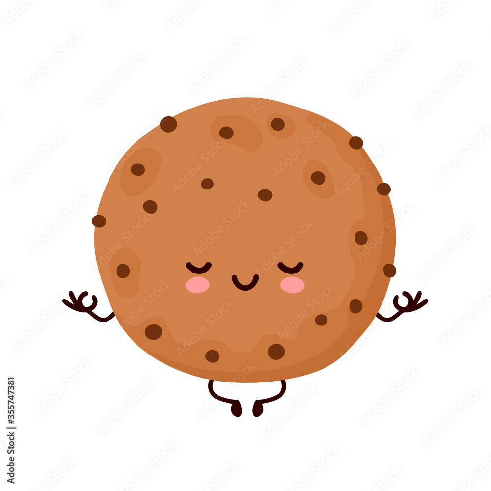 Cute happy funny chocolate cookie meditate Cute happy funny chocolate cookie meditate