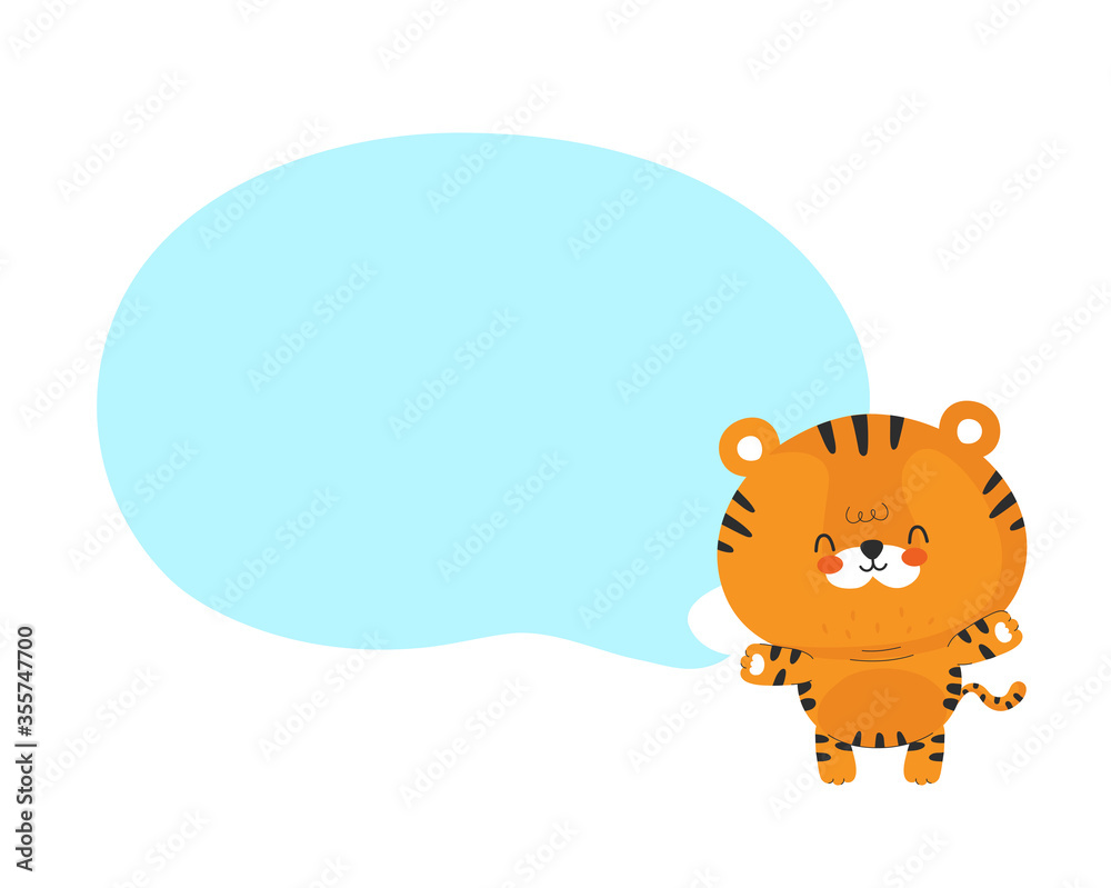 Cute funny happy little tiger with speech bubble Cute funny happy little tiger with speech bubble