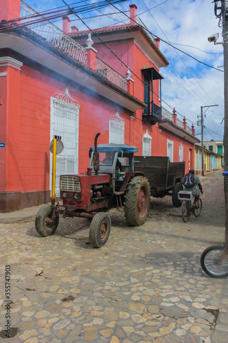 Tractor in little town Cuba