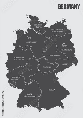 The isolated Germany regions map with labels