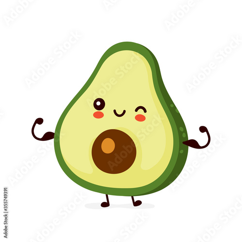 Cute happy funny avocado show muscle