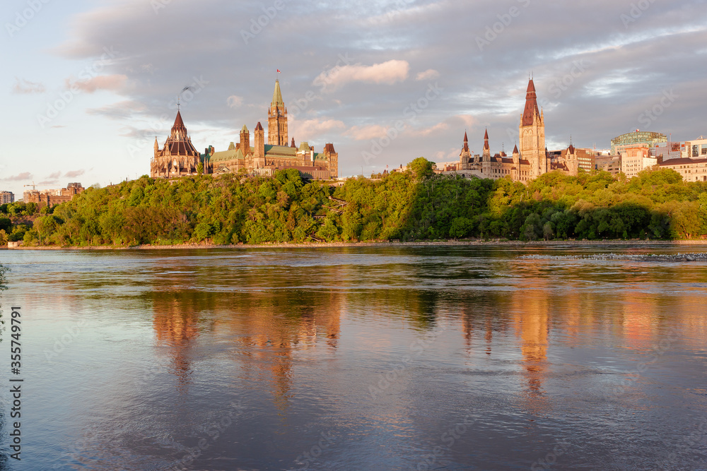 Stunning view of the sunset on Parliament Hill in Ottawa Ontario Canada.