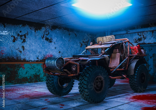 scrapheap vehicle in an old garage