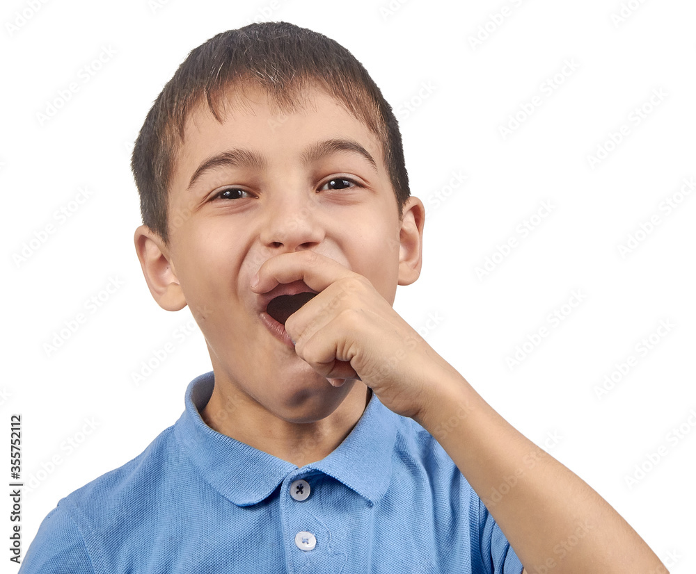 happy child a boy in a blue t shirt isolate happy child a boy in a blue t shirt isolate