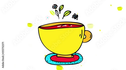 teacup with healthy herbal medicine made of fresh mint sprig and raw flowers making aromatic infusion drink for wellbeing and detox promoting naturopathy and homeopathy