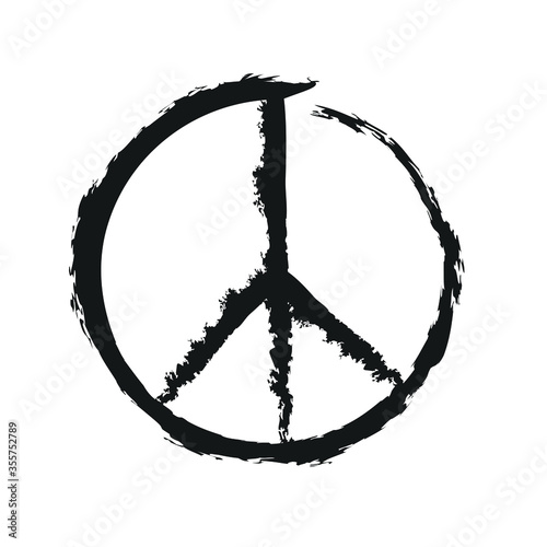 Peace and love grunge dirty vector peace symbol. antiwar pacifism icon hippie culture sign illustration.