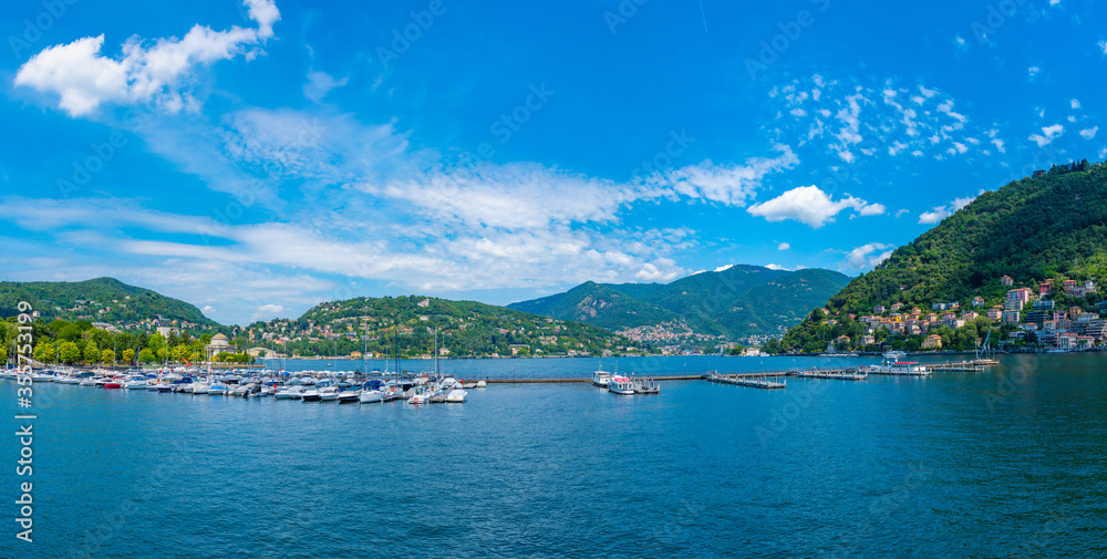 View of a marina at Como town in Italy