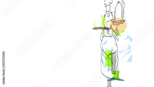 fancy chef honored to present his most special dish holding it in one hand suggesting he works at a prestigious restaurant famous for its gourmet cuisine
