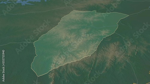 Lavalleja, department with its capital, zoomed and extruded on the relief map of Uruguay in the conformal Stereographic projection. Animation 3D photo