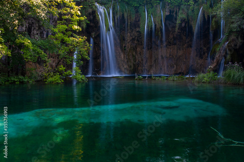 waterfall in the forest, Plitvice lakes. Croatia