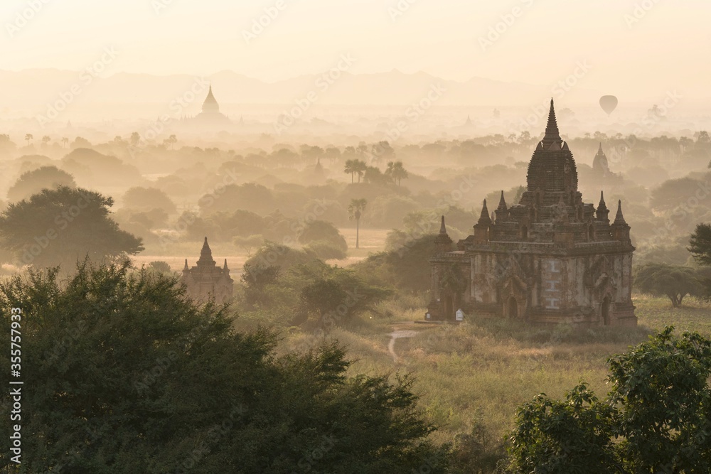 Sunrise Pagodas stupas and temples of Bagan in Myanmar, Burma