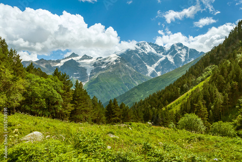  Mount Donguz-Orun and glacier "Seven." Summer.