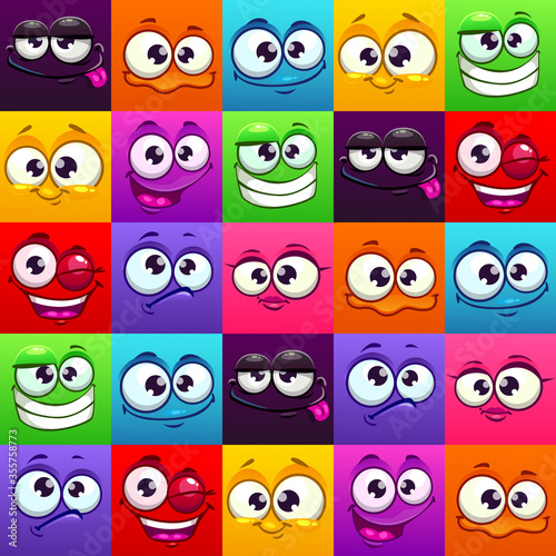 Seamless pattern with funny colorful emoji faces.