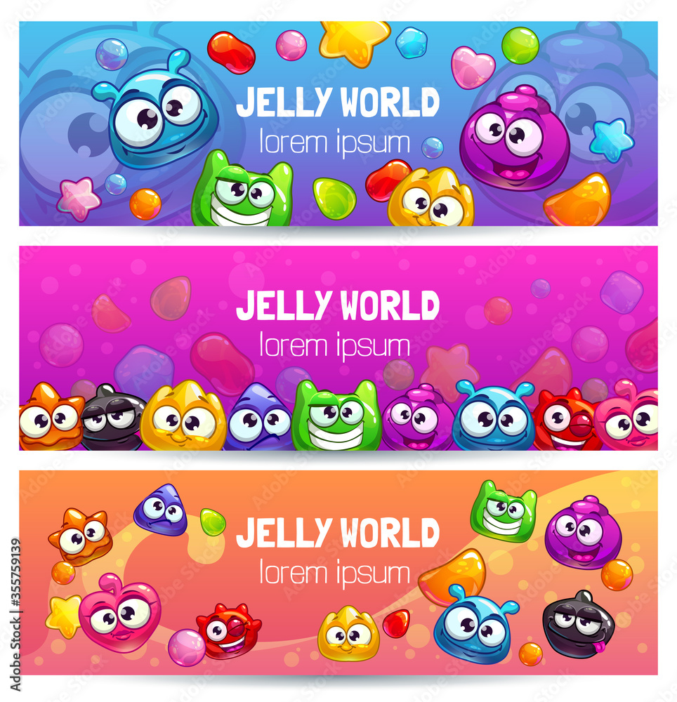 Jelly world banners. Cute colorful templates with jellies , candies and