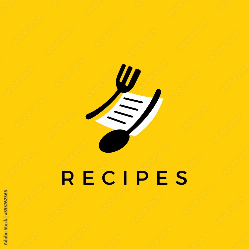 Fototapeta premium fork spoon recipe paper logo vector icon illustration